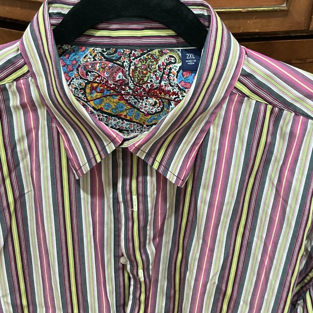 Robert Graham Pink and Green Striped Shirt